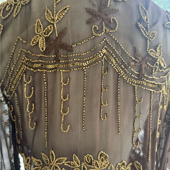 Vintage Marina Silk Sequin Embellished Shrug - Stunning Brown Sheer Jacket! - Picture 7 of 7
